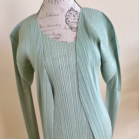 Pleats Please Issey Miyake Dress & Jacket Set – Mint Green Made in Japan, Size 3 - Picture 1 of 7